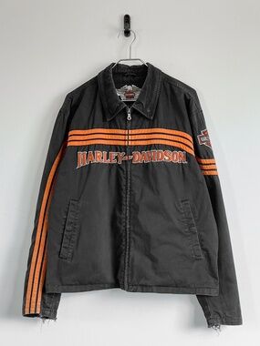 Rare Vintage Harley Davidson Spellout Logo Canvas Chore Biker Work Jacket